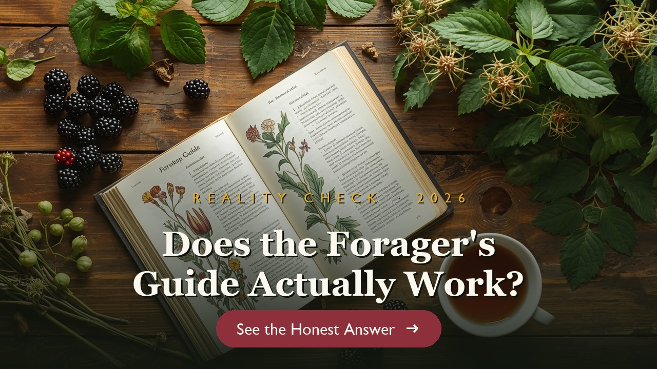 Open foraging field guide beside gathered wild plants